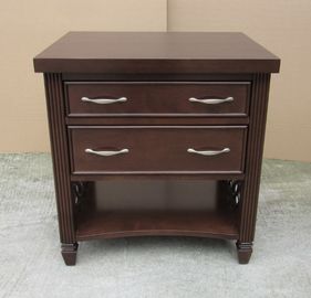 Walnut Wood Veneer 2 Drawer Hotel Bedroom Night Stand Solid Wood Legs