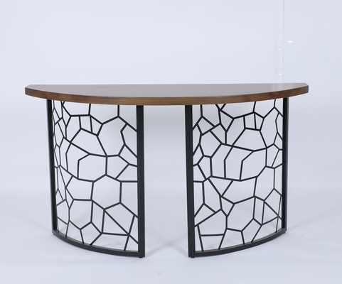 ভালো দাম Custom Curved Front Console Table With Wood Top And Decorative Iron Base অনলাইন
