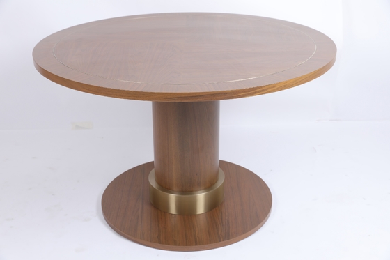 ভালো দাম White Oak Veneer Metal Inlay Border Dining Table Pedestal Base With Metal Collar অনলাইন