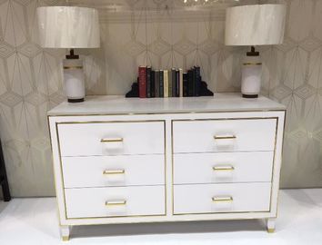 ভালো দাম White High Gloss Hotel Room Dresser 6 Drawers With Metal Strip , PU Lacquer Paint অনলাইন