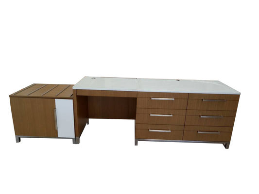ভালো দাম Hotel Furniture Glass Top Writing Desk With Multi Drawers Fully Assambled অনলাইন