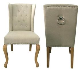 ভালো দাম Natural oak wood frame with metal ring at back  linen fabric wooden dining chair অনলাইন