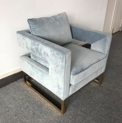 ভালো দাম Blue Velvet Fabric And Inflatable Cushion Living Room Couches With Golden Brass Metal Base অনলাইন