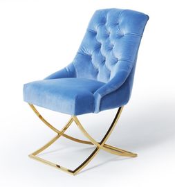 ভালো দাম Golden X Cross Metal Legs Furniture Dining Room Chairs Blue Velvet Fabric Button Tufted অনলাইন
