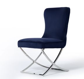 ভালো দাম Stainless Steel X Cross Metal Legs Button Tufted Dining Chair Dark Blue Velvet Fabric অনলাইন