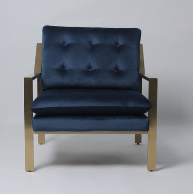 ভালো দাম Luxury Single Blue Velvet Deep Button Sofa With Hallow Metal Legs অনলাইন