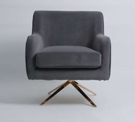 ভালো দাম Gold Stainless Steel Legs Modern Grey Velvet Armchair অনলাইন
