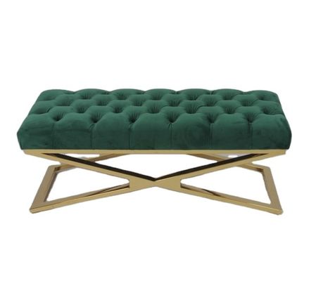 ভালো দাম Button Tufted Velvet Bedroom Ottoman Bench Stainless Steel Base অনলাইন