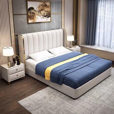 ভালো দাম Light luxury leather double bed modern hotel bedroom furniture 1.8 m wedding bed অনলাইন